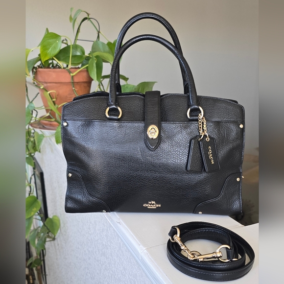 Coach Black Leather Mercer Satchel Handbag - Picture 1 of 16